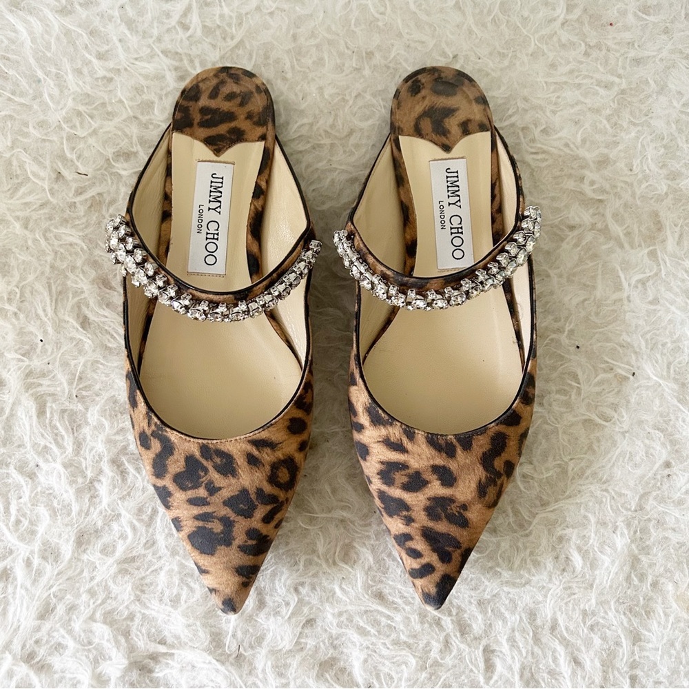 Jimmy Choo Bing Flats Leopard Print Suede Brown Pointed Toe EU 36.5 Cheetah